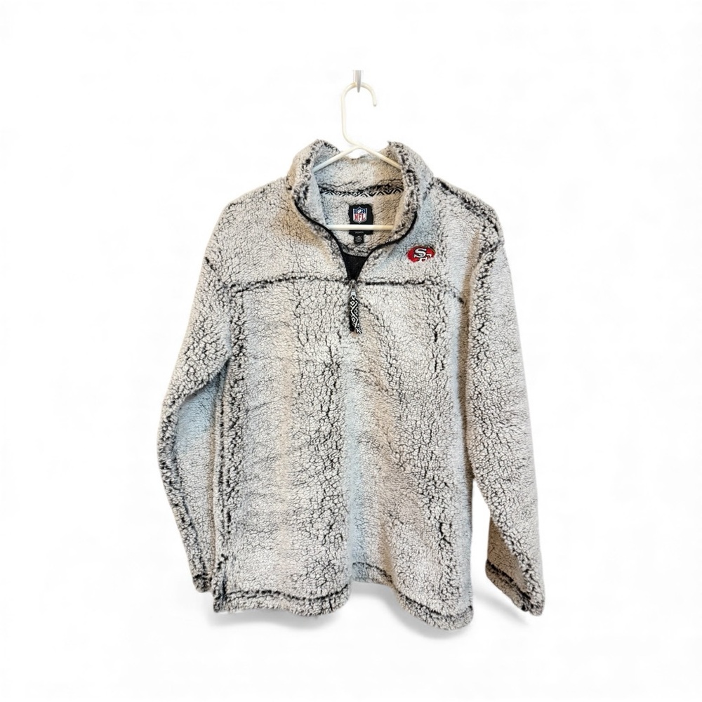 NFL Team Apparel Womens San Francisco 49ers Sherpa 1/4 Zip Pullover Jacket Sz M